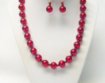 Red on Red Glass Pearl Necklace/Earrings