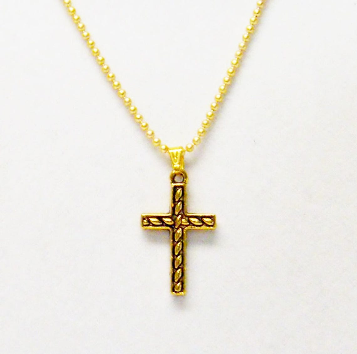 Gold Plated Beaded Cross Pendant Necklace for Child - Etsy
