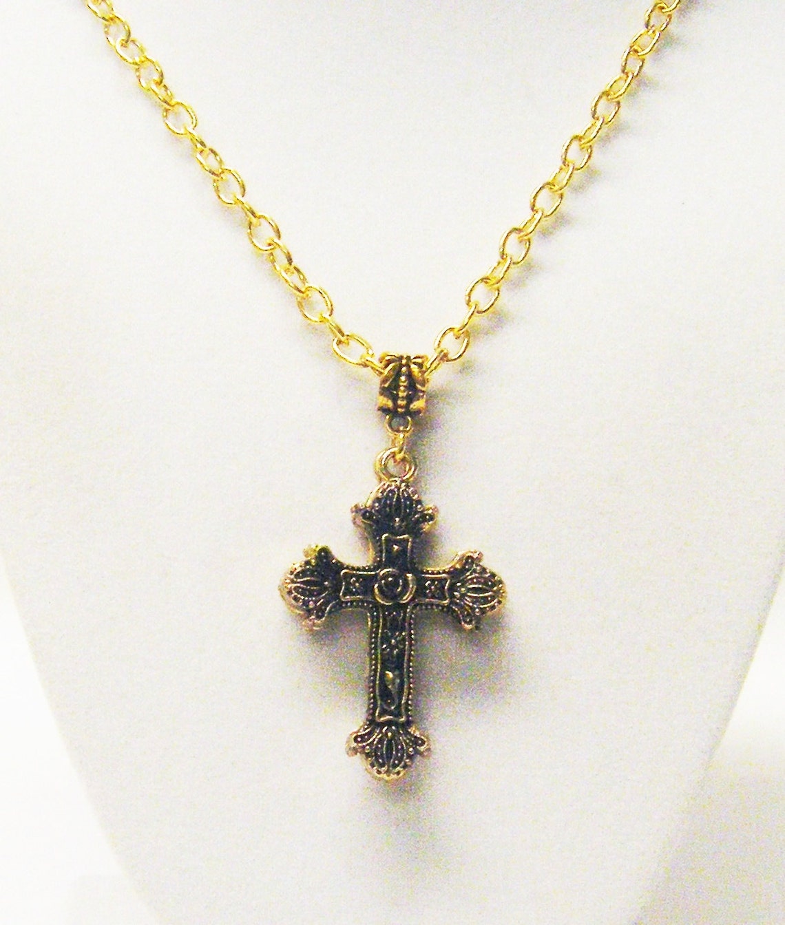 Antique Gold Double Sided Byzantine Cross Pendant Necklace Etsy
