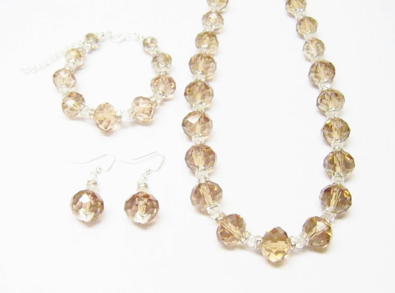 Smoky Topaz AB Crystal Rondelle Faceted Glass Bead NecklaceBraceletEarrings
