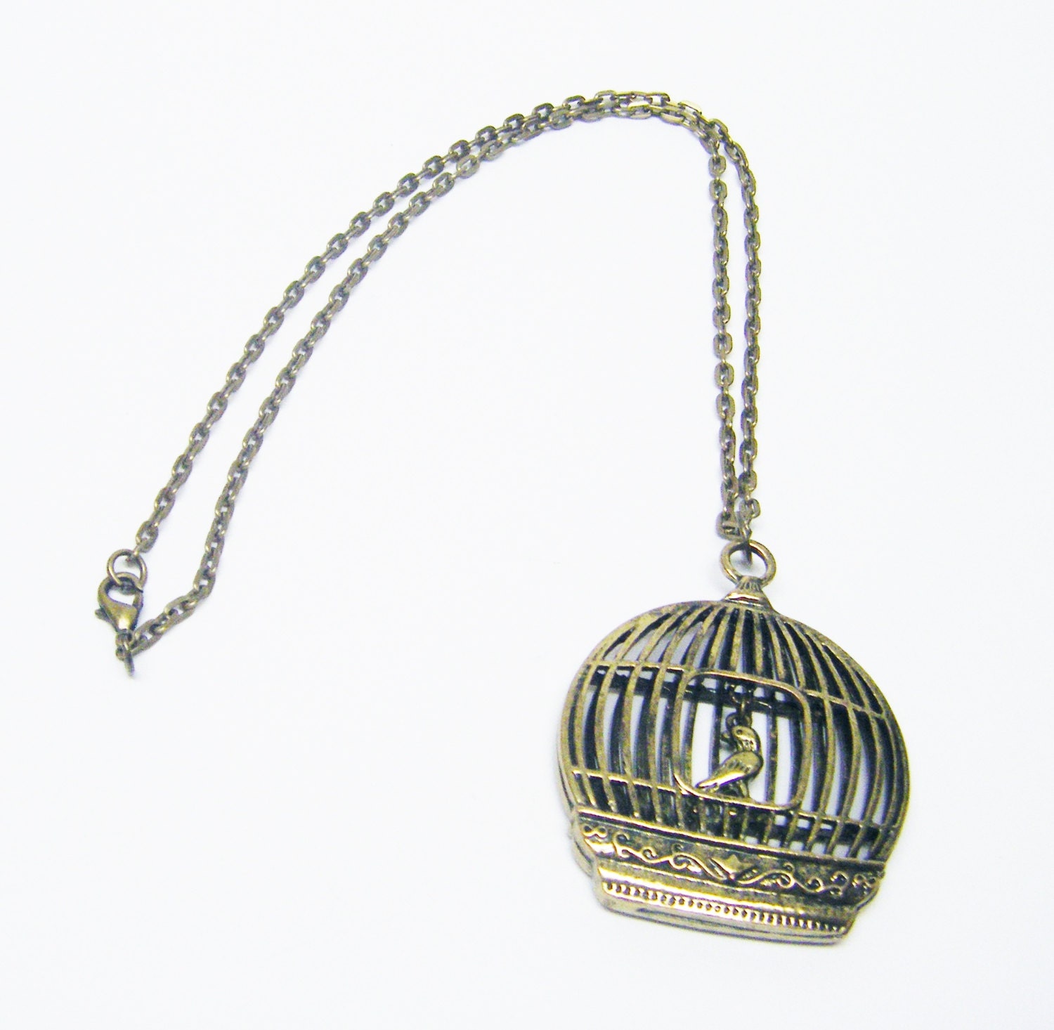 Antique Gold Plated Bird Cage w/Bird Pendant Necklace Etsy