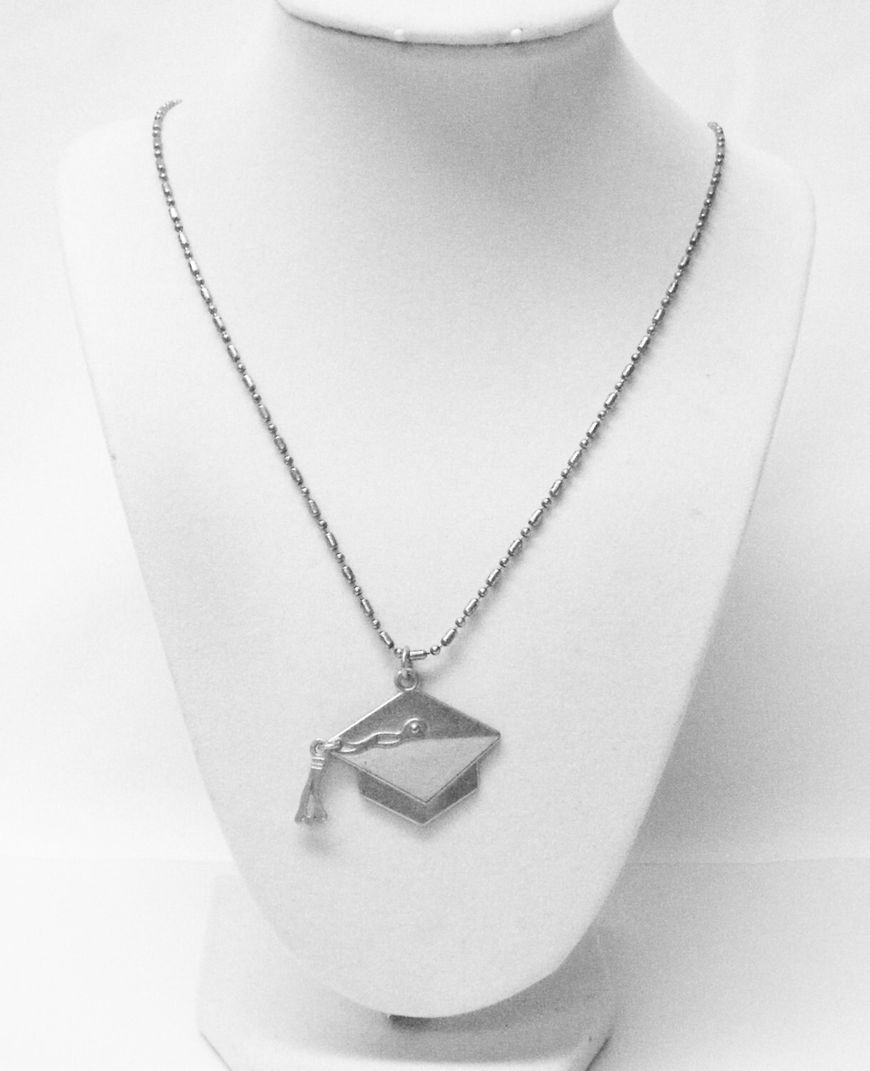 Brushed Silver Plated Graduation Cap W/tassel Charm Necklace Etsy