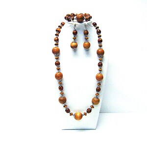 Natural Brown Round Mixed w/Tiger Print Wood Bead Necklace/Bracelet/Earrings