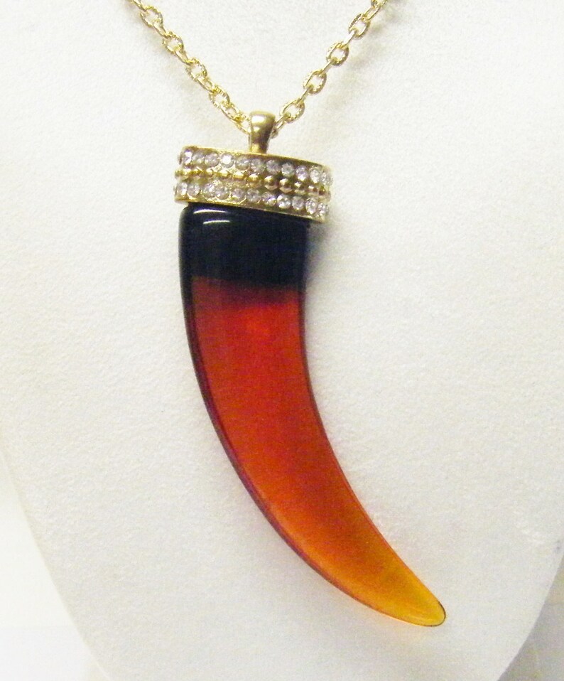 Beautiful AmberBrown Acrylic Tooth Pendant Necklace