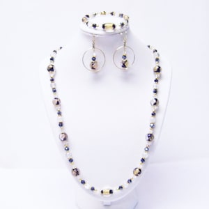 Clear/Black/Gold Foil Lined Lamp Work Glass Bead Necklace/ Bracelet/Earrings