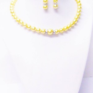Yellow Glass Pearl Necklace/Bracelet/Earrings Set for Little Girl