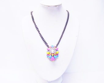 Chunky Multi Color Faceted Beaded Collar Statement Pendant Necklace