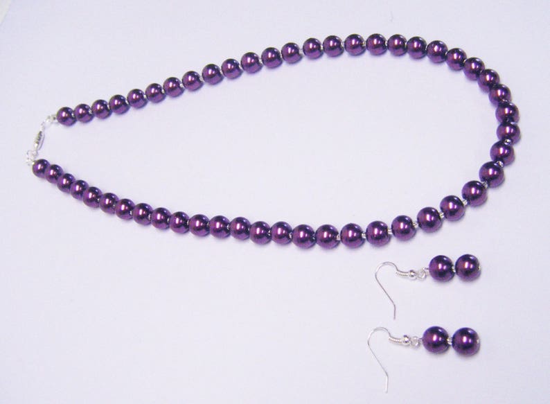 8mm Burgundy Wine Glass Pearl Necklace/Earrings image 5