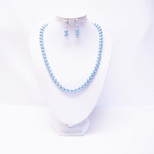 8mm Light Blue Glass Pearl Necklace/Earrings