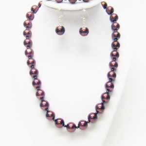 12mm Chocolate Glass Pearl Necklace/Bracelet/Earrings Set