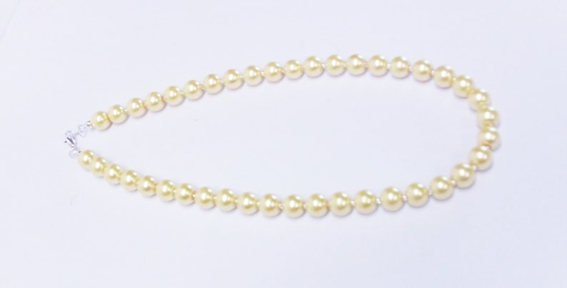10mm Yellow Glass Pearl wCrystal Seed Beads NecklaceEarrings Set