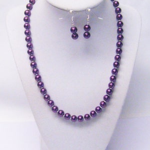 8mm Burgundy Wine Glass Pearl Necklace/Earrings image 2