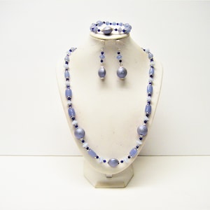 Assorted Milky Light Blue Glass Bead Necklace/Bracelet/Earrings Set
