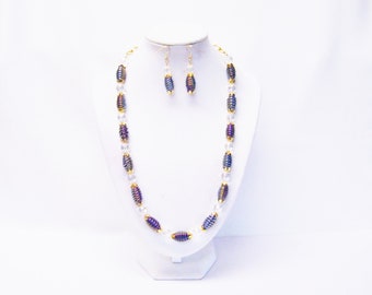 Perle de verre spirale torsadée multicolore avec collier / boucles d’oreilles Gold Findings