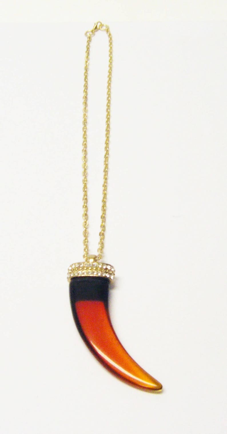 Beautiful AmberBrown Acrylic Tooth Pendant Necklace