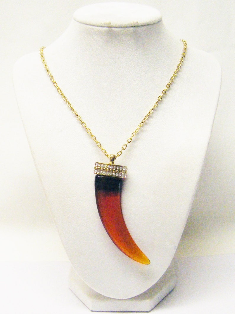 Beautiful AmberBrown Acrylic Tooth Pendant Necklace