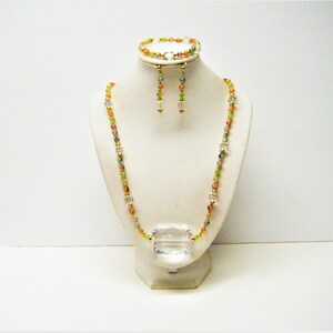 Multiple Color Resin w/Gold Etching w/Emerald Cut Acrylic Center Bead Necklace/Bracelet/Earrings