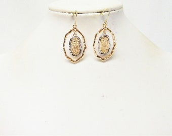 Hammered Oval Gold Plated Dangle Earrings