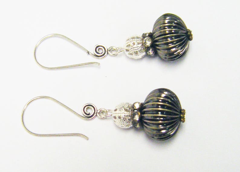 Bronze Corrugated wLarge Glass Faceted Rondelle Bead NecklaceEarrings