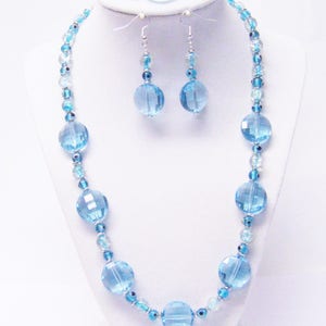 Blue Faceted Resin Coin Beaded Necklace/Bracelet/Earrings
