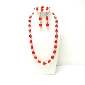 Red Splatter Glass Bead Mix Necklace/Bracelet/Earrings Set