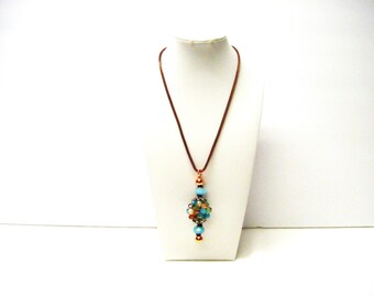 Multicolor Glass Faceted Clustered Bead on Rose Gold Bead Pin Pendant Necklace