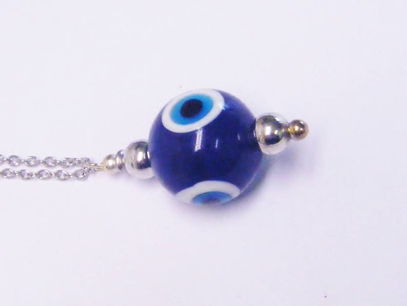Round Purple Foil Lined Bead w/Evil Eye Image Necklace Etsy