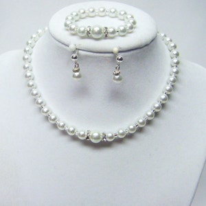 Crystazzi White Glass Pearl Necklace/bracelet/earrings Set for - Etsy