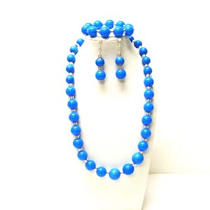 Runde Baby Blau Bubble Gum Acryl Perlenkette/Armband/Ohrringe Set