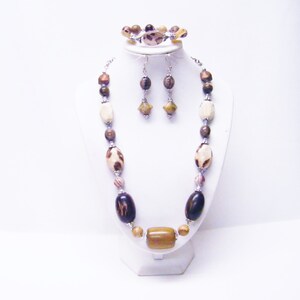 Chunky Brown/Beige Tone Mix Resin Bead Necklace/Bracelet/Earrings
