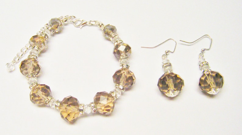 Smoky Topaz AB Crystal Rondelle Faceted Glass Bead NecklaceBraceletEarrings