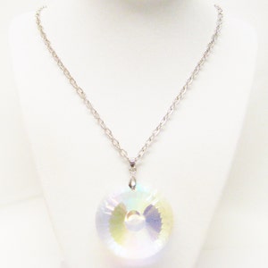 Hand-Cut AB Crystal Donut Shaped Circle Pendant Necklace
