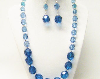 Teal Blue Faceted Round Transparent Acrylic Bead Necklace/Bracelet/Earrings