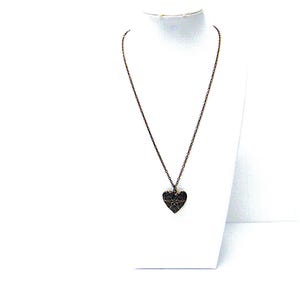 Antique Brass Filigree Heart Locket Pendant Necklace