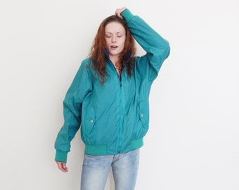 80s reversible jacket navy blue turquoise vintage unisex nautical jacket oversized collared rain windbreaker mid weight athletic streetwear