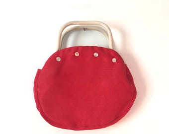 70s red purse retro purse handbag vintage mod purse small summer purse cute casual red cotton linen purse unique retro style purse handbag