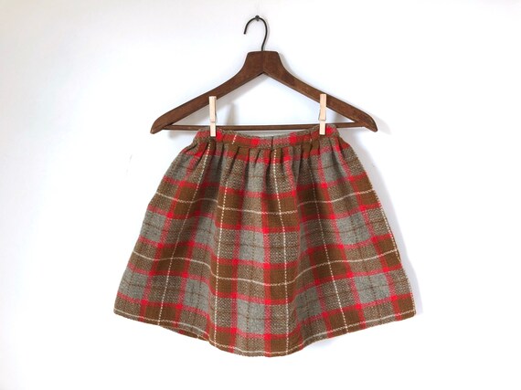 vintage womens plaid thick wool mini skirt school… - image 1