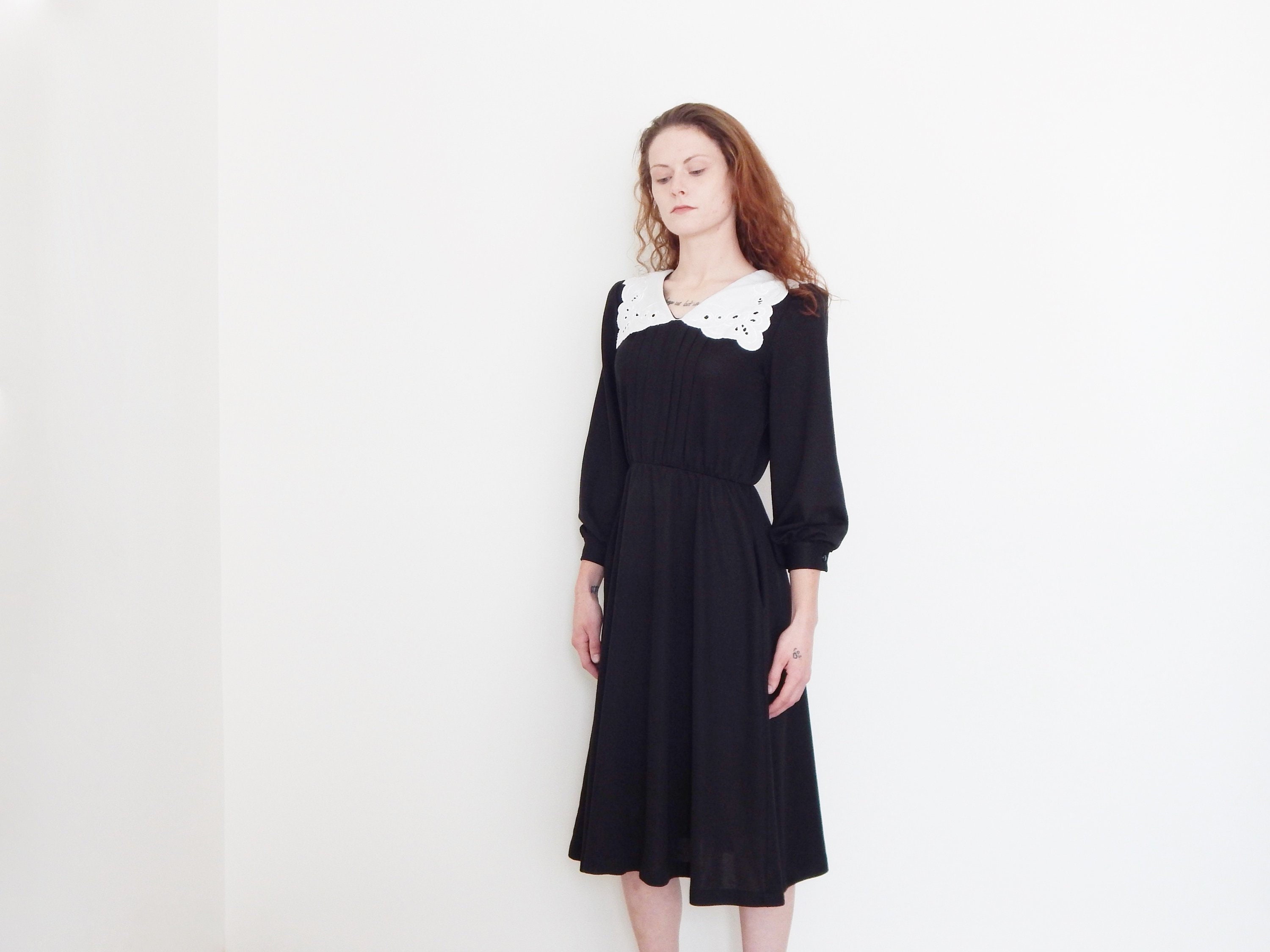 vintage black dress with white collar