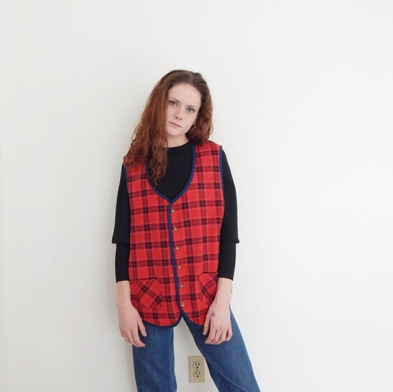 Vintage Red Plaid Vest Mens Hunting 