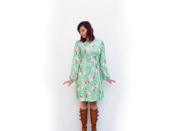 vintage 70s mint green mod holiday party dress pas