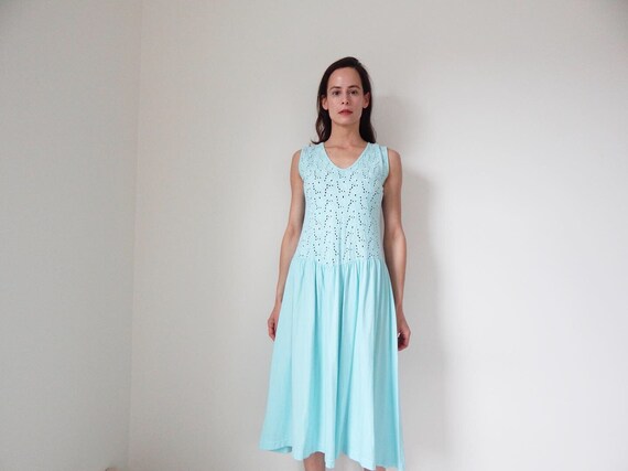 vintage 90s light aqua blue sun dress lightweight… - image 4