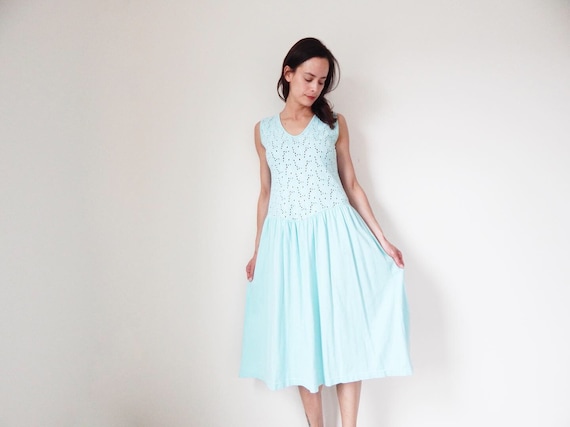 vintage 90s light aqua blue sun dress lightweight… - image 1