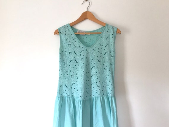 vintage 90s light aqua blue sun dress lightweight… - image 2