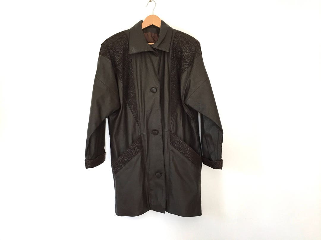 Vintage 80s Brown Leather Oversized Jacket Western Jacket - Etsy