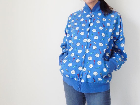 vintage golf jacket novelty print bomber jacket 80