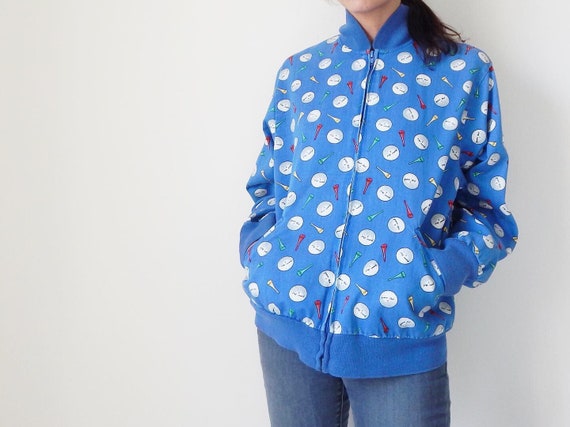 vintage golf jacket novelty print bomber jacket 8… - image 1