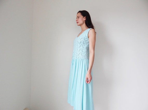 vintage 90s light aqua blue sun dress lightweight… - image 5