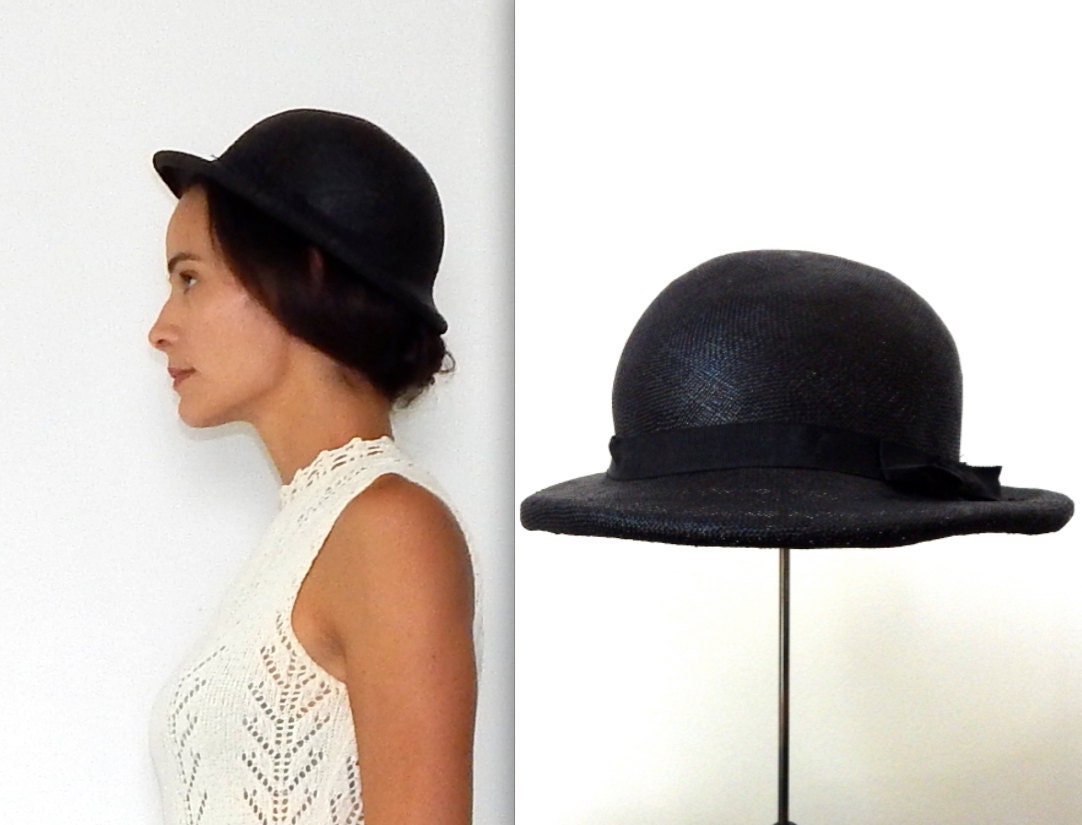 black straw hat 30s black hat vintage 