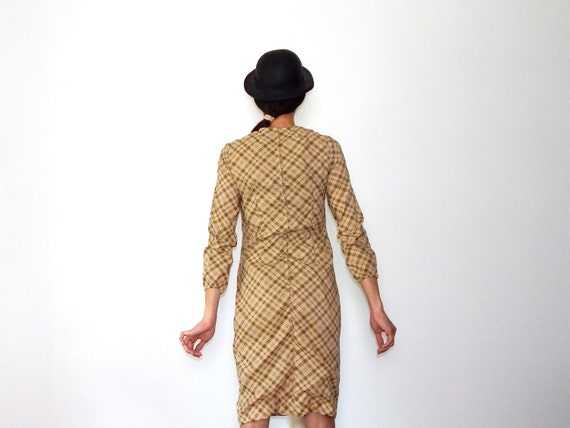 vintage plaid dress 60s dress long sleeve plaid d… - image 3