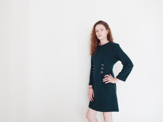 Damen Langarm Grun Kariertes Kleid Vintage 80er Jahre Etsy